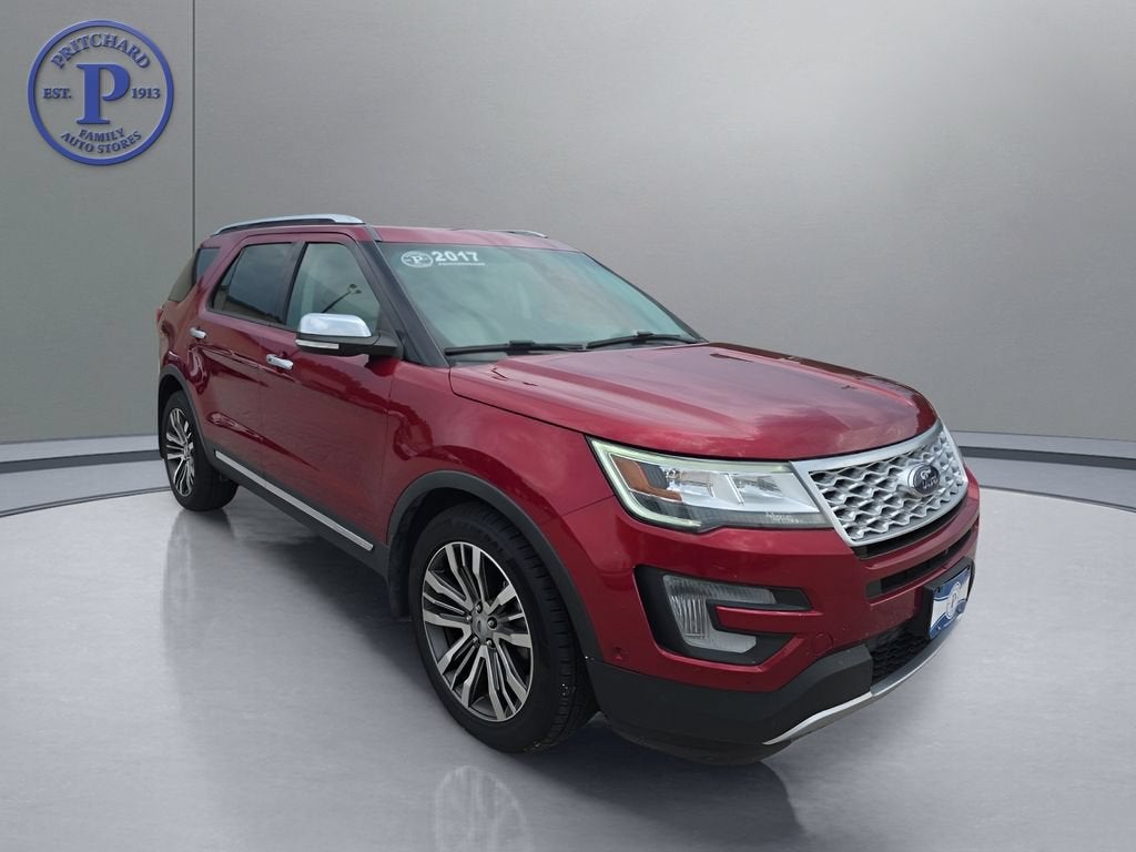 2017 Ford Explorer Platinum in Red — front three-quarter view
